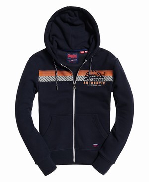 Superdry Vintage Authentic Cipzár Férfi Kapucnis Pulóver Sötétkék | GXYVZ0294